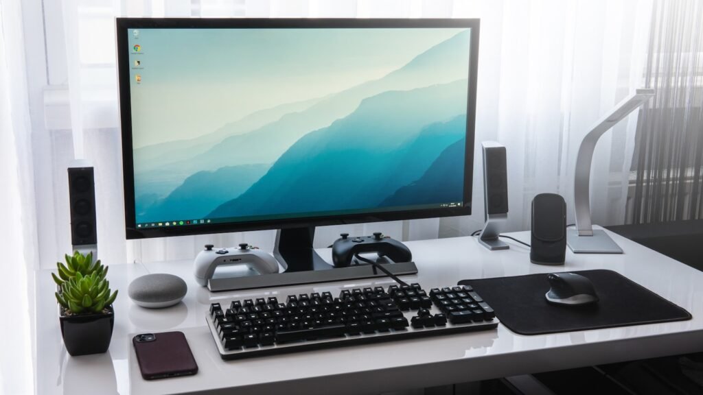 Home office desktop computer setup protected by a UPS battery backup - best UPS buying guide 2026