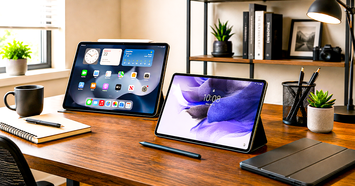 Best tablets for remote work of 2026 - iPad Pro, Galaxy Tab S10+ and Surface Pro in a home office