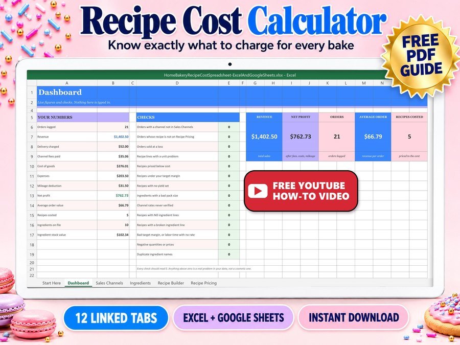 Bakery Recipe Cost Spreadsheet