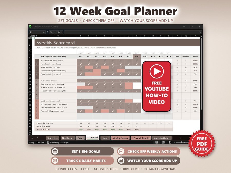 12 Week Goal Planner Spreadsheet