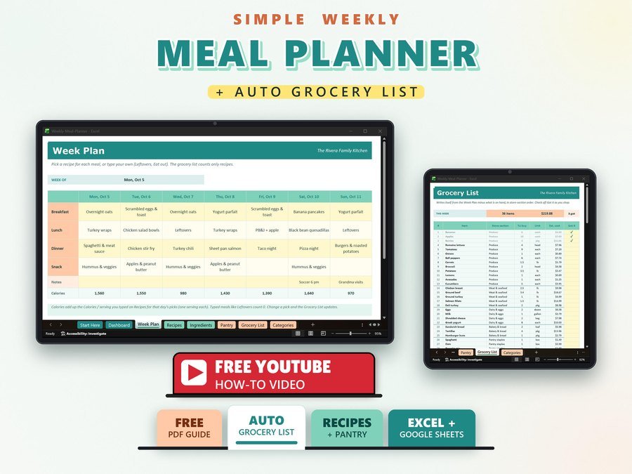 Weekly Meal Planner Spreadsheet