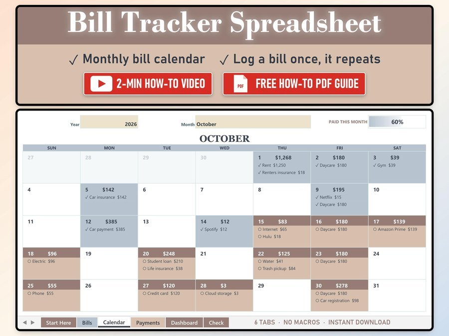 Bill Calendar Spreadsheet