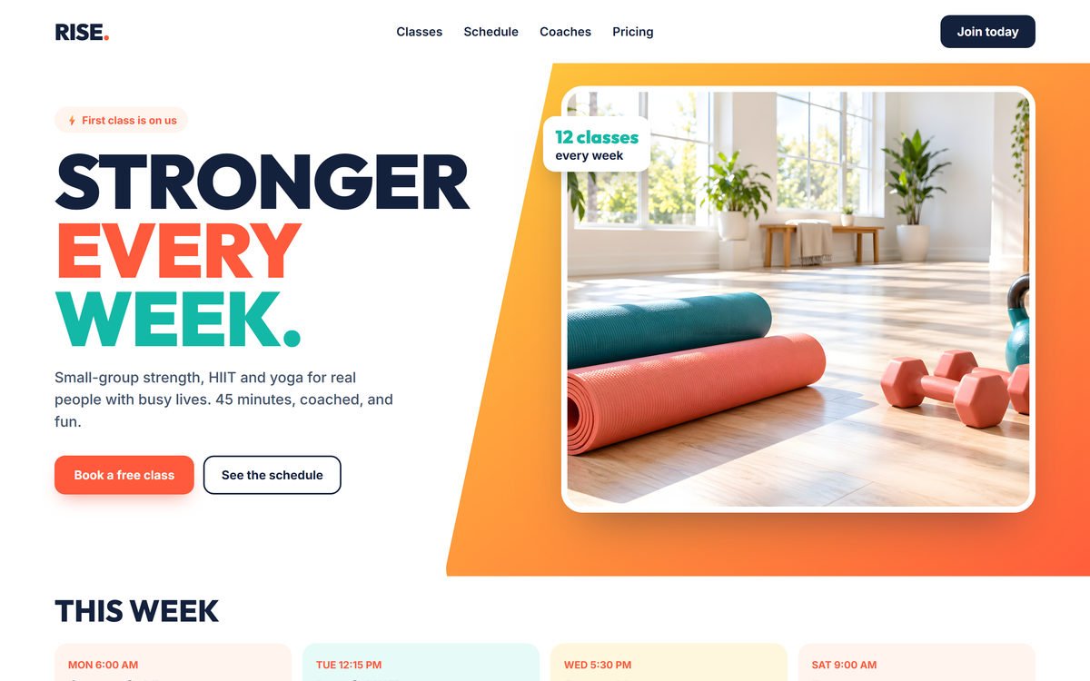 Sample fitness studio website