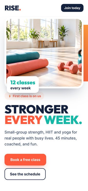 Sample fitness studio website on a phone