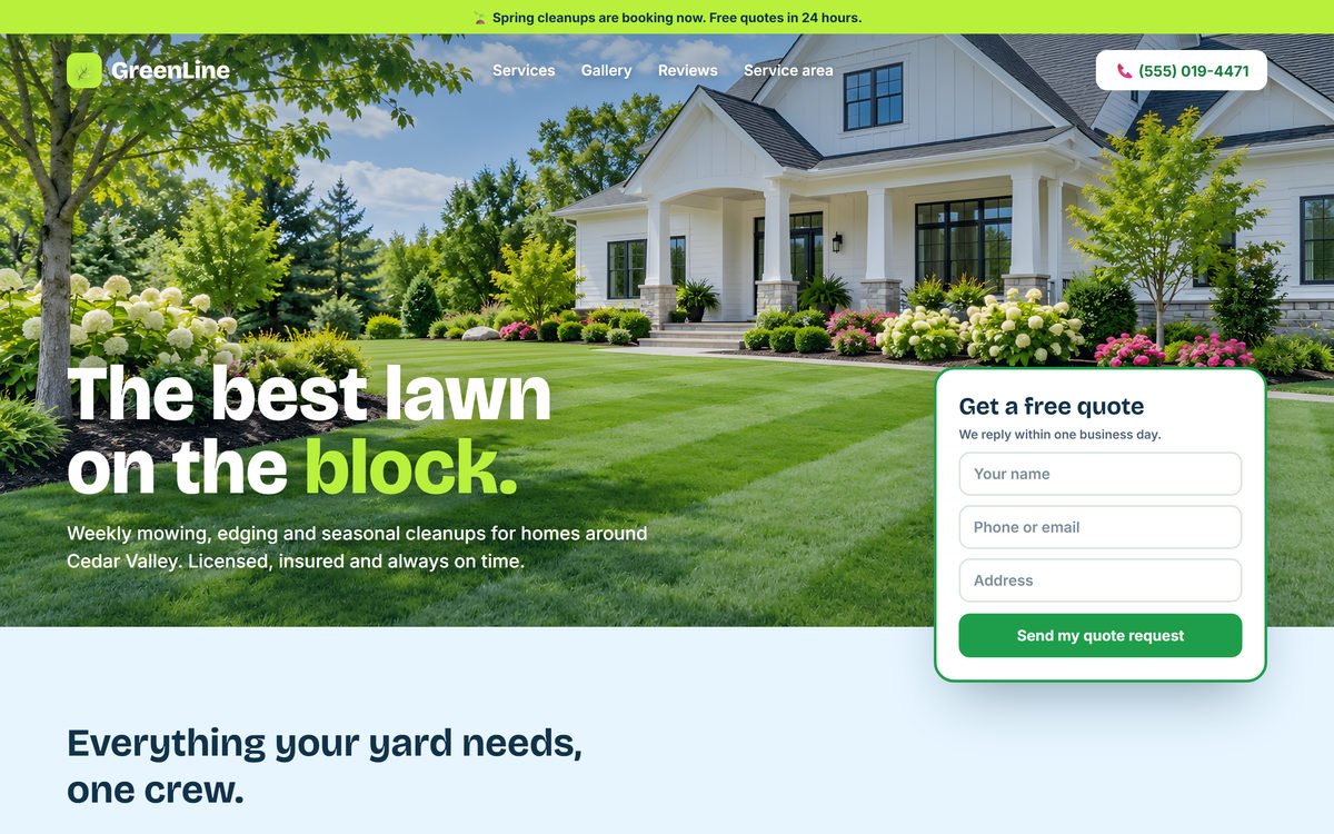 Sample lawn care website