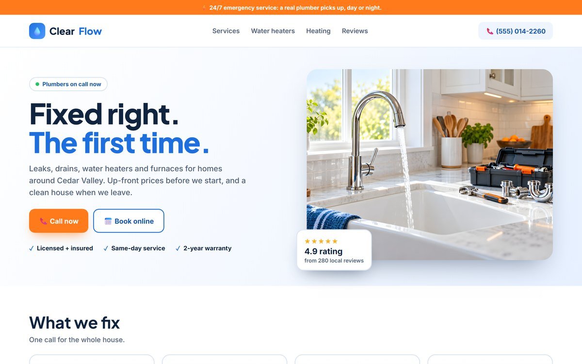 Sample plumbing and heating website