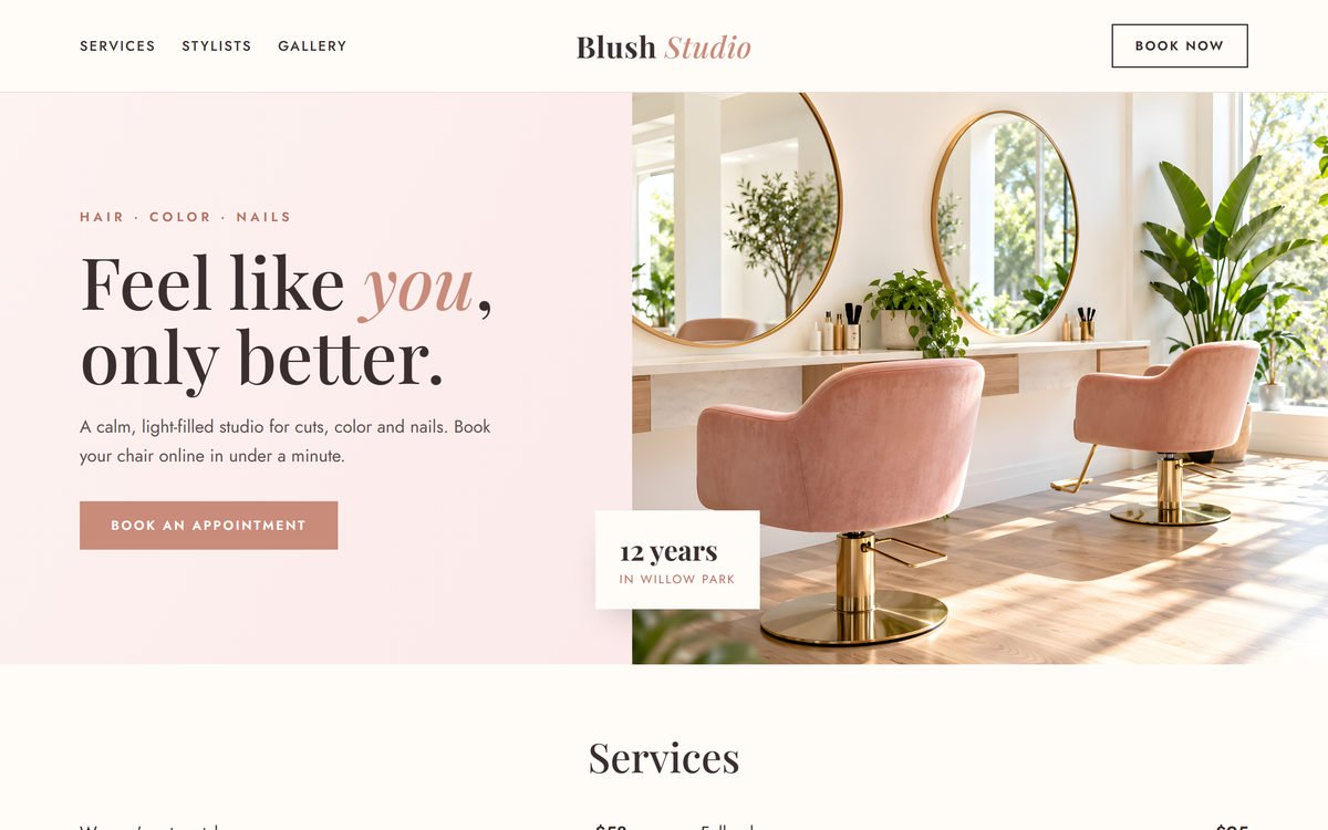 Sample hair salon website